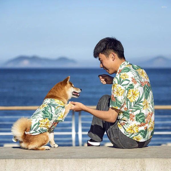 Abbigliamento per cani Stile hawaiano Abiti coordinati per animali domestici Cappotto antivento Giacca per cani di grossa taglia Costume Camicia umana Abbigliamento per Ropa Perro