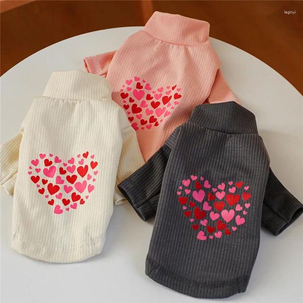 Vêtements pour chiens Sweat-shirt à col roulé à motif de coeur pour petits chiens et chats Sweats à capuche Chemise Vêtements pour animaux de compagnie Printemps Saint Valentin Doux Chihuahua York