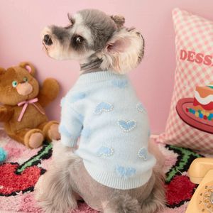 Vêtements pour chiens Pull en forme de cœur Vêtements pour chiens Sweat-shirt en coton Vêtements pour animaux de compagnie Tenues pour animaux de compagnie Mignon Automne Hiver Yorkies Chaud Bleu Garçon Ropa Para Perro 230327