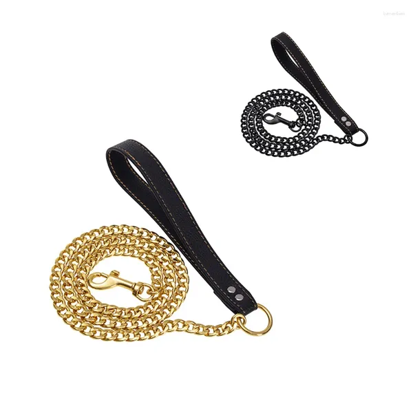 Appareils pour chiens Pet-up Pet Metal Chain Lash Chew Proof avec poignée en cuir pour les chiens entraînant la marche en cours d'exécution