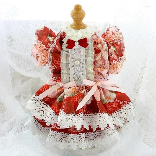 Vêtements pour chiens Design haut de gamme Vêtements faits à la main Fournitures pour animaux de compagnie Robe de princesse Style doux Jupe en dentelle douce Fête d'anniversaire de vacances Chihuahua