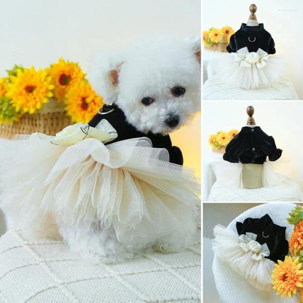 Vêtements de chien de haute qualité vêtements en tissu élégant 3D fleur arc décoration robe de mariée élégant maille épissage princesse pour