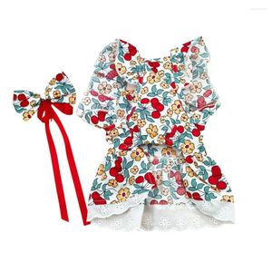 Hondenkleding van hoge kwaliteit stof Pet Princess Dress Set met mouwen hoofddeksel Flower Print Cat zomer voor harige huisdieren