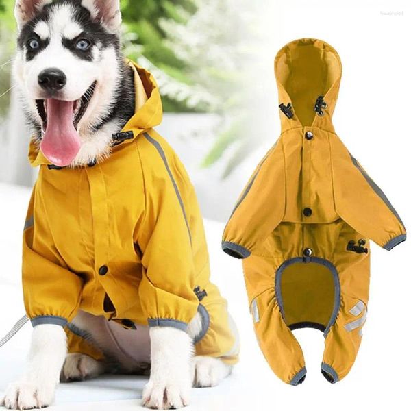 Vêtements pour chiens imperméable à capuche avec bande réfléchissante manteau de pluie à la mode Costume à quatre pattes extérieur imperméable décontracté J3o0
