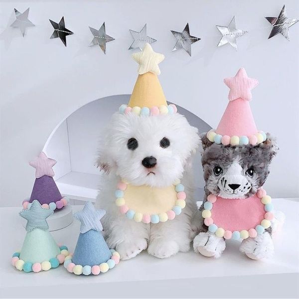 Ropa para perros Helado Color Pequeño Mascota Gato Lindo Cumpleaños Sombrero Estrella Fiesta Babero Babero Bolsillo Sombreros Accesorios