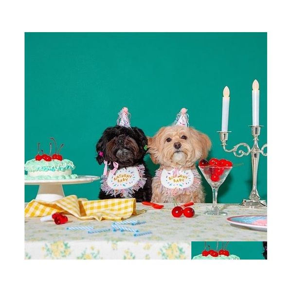 Ropa para perros Ins Korea Party Bib Pet Birthday Saliva Towel Bichon Triangle Bufanda Cat Hat Set Drop Delivery Home Garden Supplies Dhycj