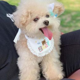 Hondenkleding ins huisdier speeksel pocket Korea deal katoenen slabbetjes voor borduurbeerpatroon beschikbaar in alle seizoenen witte puppygebruik