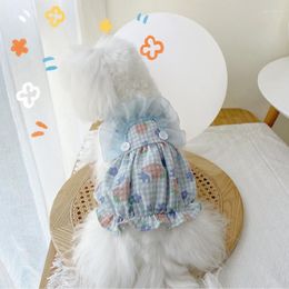 Ropa para perros Ins Ropa de verano para mascotas Falda de calabaza Cachorro Gato Vestido de encaje a cuadros Princesa Tirantes con estampado de dibujos animados Lujo