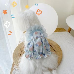 Hondenkleding ins zomer huisdier kleren pompoen rok puppy katten geruite kanten jurk prinses cartoon print suspenders luxe