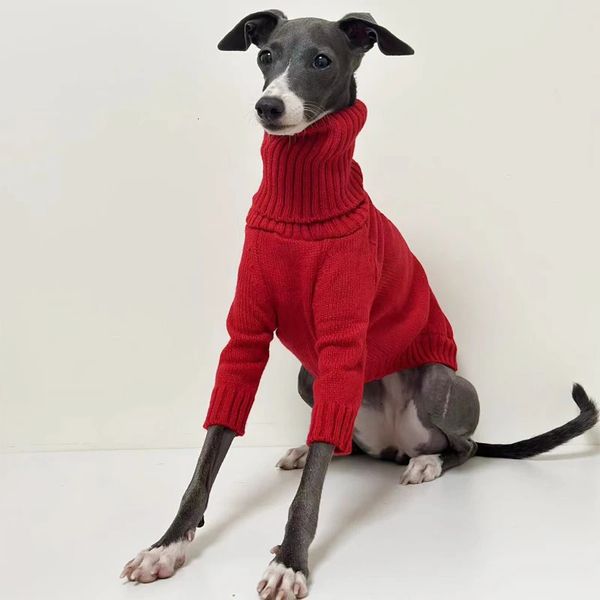 Vêtements pour chiens Pull lévrier italien Whippet Col roulé Rouge Pull tricoté de Noël Vêtements chauds pour animaux de compagnie 231206