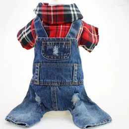 Hondenkleding Jeans Jumpsuit voor kleine middelgrote honden Rood Blauw geruit overhemd Design Onesies Denim overalls Beagle Terrier-kleding