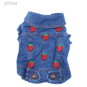 Hondenkleding jeans huisdier honden jas aardbeien blauwe denim jas jurk puppy lente/herfst kleding kleding D240426