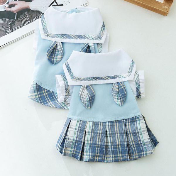 Vêtements pour chiens JK Preppy Style Dress Pet Vêtements Doux Pour Chiens Vêtements Chat Petit Imprimé Mignon Mince Printemps Été Bleu Fille Yorkshire