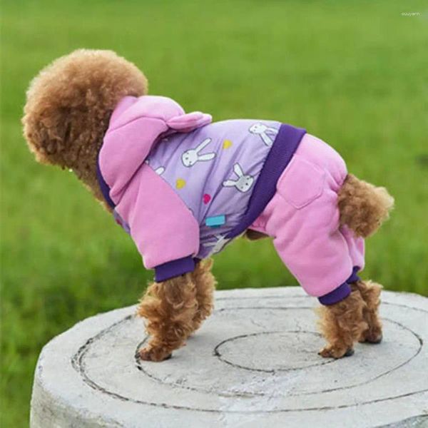 Ropa para perros Mono Adorable Estampado blanco Coral Fleece Cómodo Espesar Mantener cálido Abrigo para mascotas púrpura para el invierno