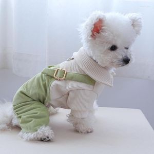 Vêtements pour chiens K5DC manteau en velours côtelé moyen petit chiens mignon tissu avec bouton bretelles pour animaux de compagnie salopette vêtements vert revers