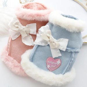 Hondenkleding kawaii bowknot jas kleine kleding mode bont kraag liefde kleding kat zoete snoep kleur dik zachte winter huisdier producten