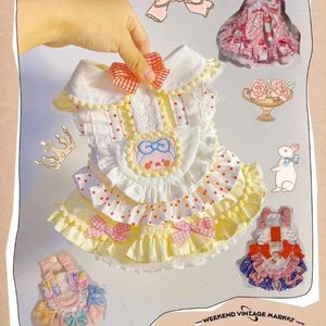 Ropa para perros Kawaii lolita falda con gradas ropa arco punto volante vestido de encaje perros pequeños ropa gato moda japonesa primavera productos para mascotas