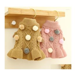 Vêtements pour chiens Robe de chien en tricot avec nœud papillon Pull de princesse à carreaux pour petits vêtements de chat Jupe de fil de boule chaude Pug Chihuahua Yorkies Dhvlc