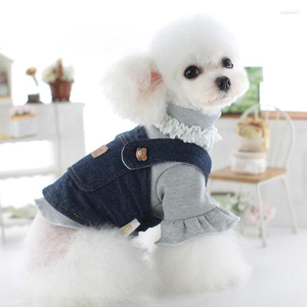 Vêtements de chien en tricoté denim en deux pièces vêtements de créateurs