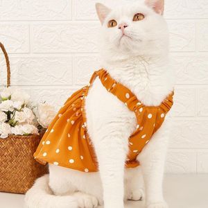 Hondenkleding Koreaans Fashion Kitten Dogs Kleding Elegant oranje dot jurk feest kleine kleding kat dunne zomer zoete bichon schattige groothandel