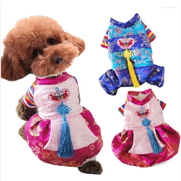 Vêtements de chien coréen national vêtements pour animaux de compagnie traditionnel brodé cour Hanbok vêtements d'été pour petits chiens fille garçon chiot costume