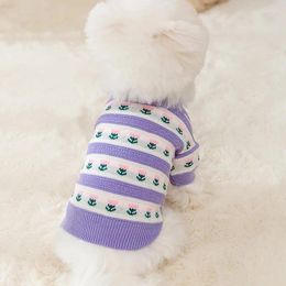 Ropa para perros ropa coreana tulipan suéteres de rayas tejidas ropa de perros de moda