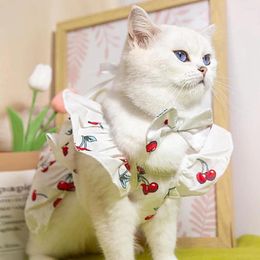 Vêtements pour chiens Dentelle Accents Robe Adorable Costume d'animal de compagnie imprimé cerise Ensemble élégant avec manches pour chats petits