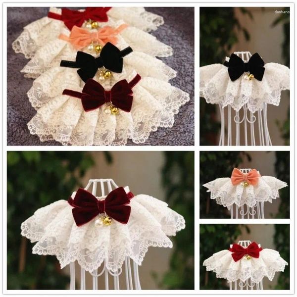 Appareils pour chien Lace Bowknot Pearl avec cloche Neckerchief pour animaux de compagnie chaton chiot String Bib Collier Collier Cold