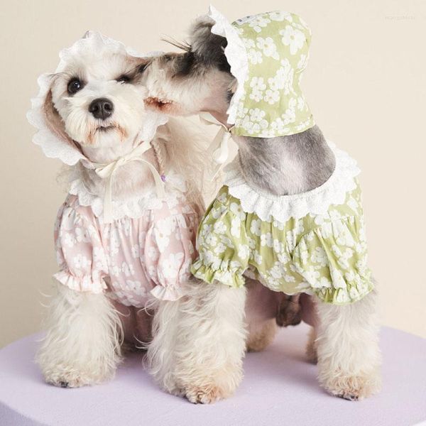 Ropa de perro encaje ropa de cachorro de cachorro linda camisa de algodón para peluche schnauzer primavera impresión perros pequeños niña gota
