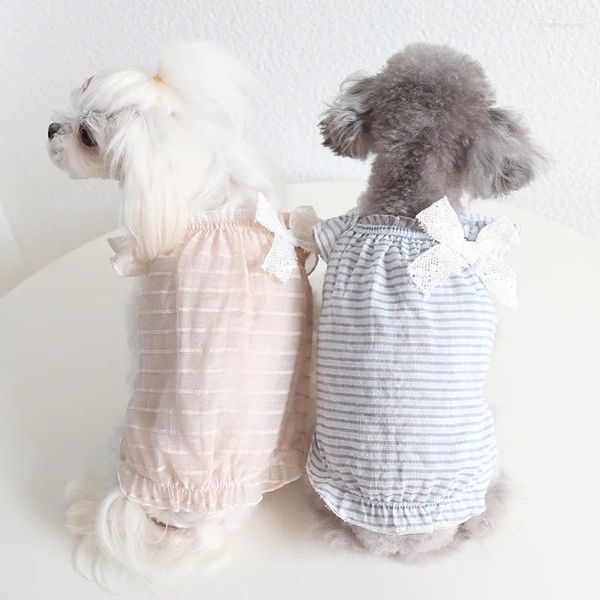 Ropa para perros Ropa para mascotas a rayas de encaje Chaleco Camisa Falda ahumada Falda de verano Vestido de gato Cachorro Boda Ropa floral para perros Teddy