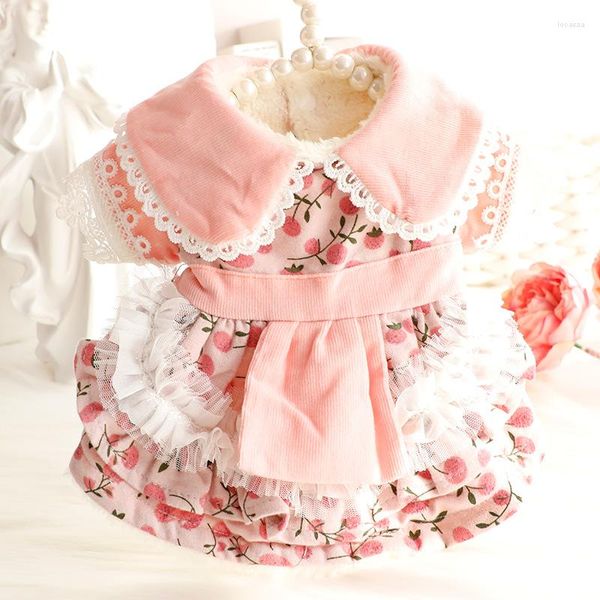 Ropa para perros solapa tutú falda ropa kawaii floral lolita vestido perros pequeños ropa gato invierno polar traje princesa estilo artículos para mascotas