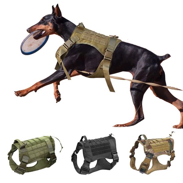 Ropa para perros Traje de tres piezas de tracción de entrenamiento táctico para perros grandes Arnés para perros collar y correa