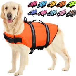 Ropa para perros Perros grandes Chaleco salvavidas Chaleco de natación para flotación de cachorros con mango de rescate Reflectante Ajustable Pet Lifesaver Traje de baño