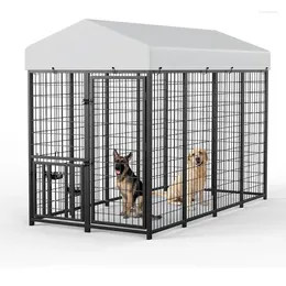 Hondenkleding Large Kennel Outdoor Pet Pens Honden Run Bijlage Dier Hutch Metal Coop Hek met dakbedekking (8'l X 4'W 5.6'H)