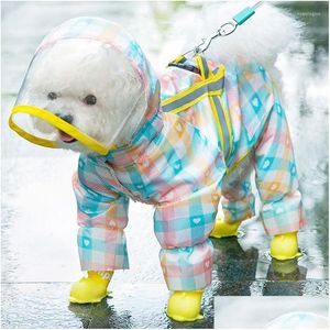 Ropa para perros Estampado de celosía Impermeable Botas de lluvia Impermeable Tela de secado rápido Tira reflectante al aire libre Pequeño y mediano Cachorro Gato Ropa DH0YN