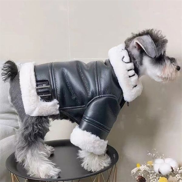 Chien Vêtements En Cuir Moto Veste Manteau Pet Vêtements s Épaissir Vêtements Bouledogue Français Mode Automne Hiver Noir Garçon Mascotas 221109