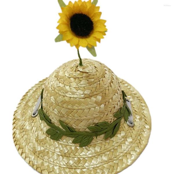 Vêtements pour chiens Chapeau de paille Legendog avec tournesol Printemps Été Cool Casquette de soleil pour animaux de compagnie Chaîne réglable Décoration de fête de plage