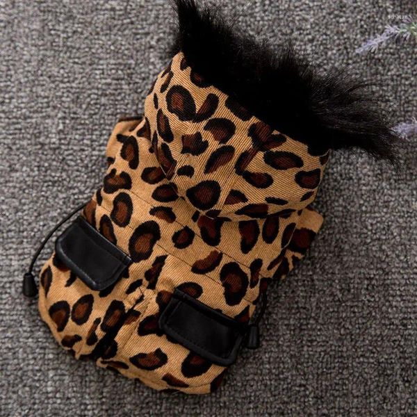 Vêtements de chien imprimé léopard manteau à capuche vêtements dessiner corde conception peluche petits chiens vêtements chat épais chaud confortable hiver produits pour animaux de compagnie