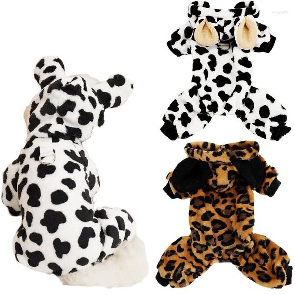 Vêtements pour chiens léopard des vêtements chauds pour animaux de compagnie d'hiver en molleton de pyjamas de saut de combinaison pour les petits chiens yorkshire terrier chiot-grenouilles pijamas l