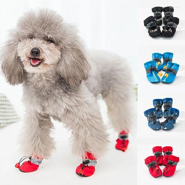 Vêtements de chien lettre imprimée chaussures de pluie en plein air bottes à semelles souples antidérapantes pour petits chiens dessin animé chat chiot protecteur de pied fournitures pour animaux de compagnie