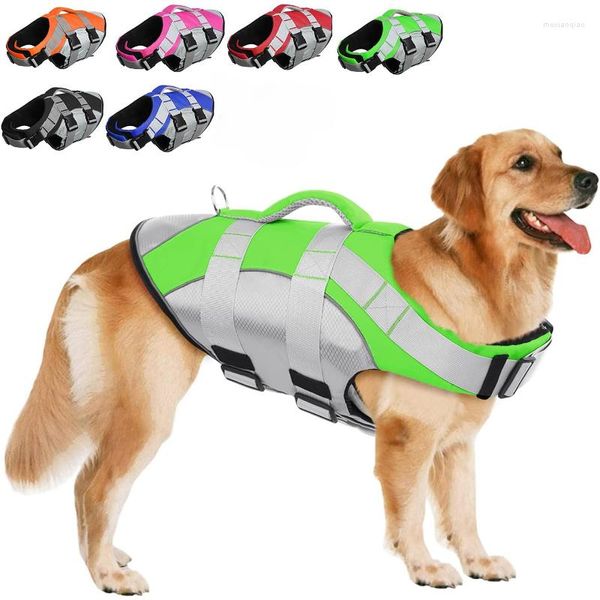 Ropa de perro Chaqueta salvavidas Vest de natación de natación flotante reflectante con mango de rescate para navegación de seguridad ajustable de seguridad