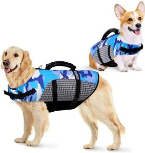 Ropa para perros Chaleco salvavidas Ripstop Alta flotabilidad Verano Mascota Seguridad ajustable Camuflaje Traje de baño Ropa reflectante con mango de rescate