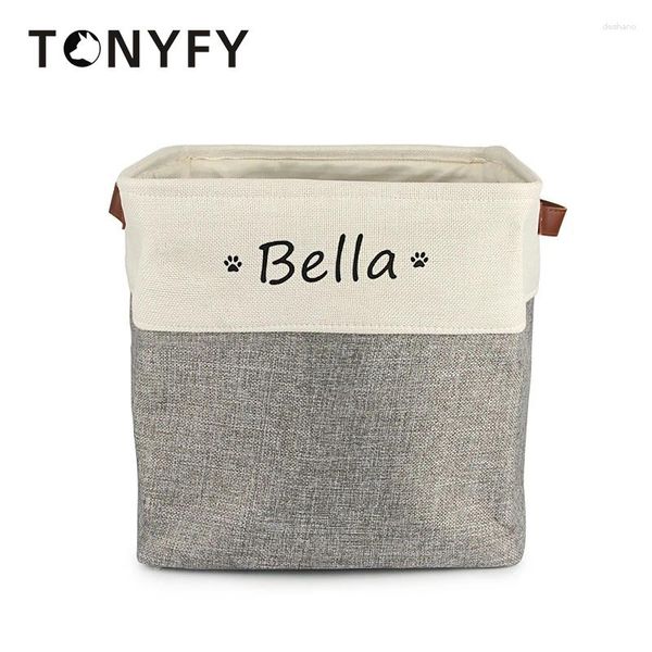 Ropa de perros Linen Plegable Cestas de almacenamiento Nombre personalizado Toyadores Pet Organizador Caja de ropa Caja de lavandería Accesorios