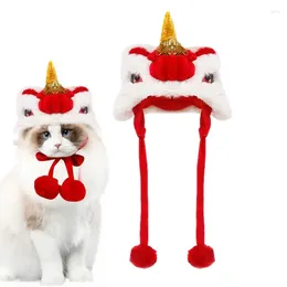 Vêtements pour chiens Chapeau de danse du lion 2024 Festival de printemps Tissu en peluche pour animaux de compagnie chinois Petit pour les fêtes d'Halloween Anniversaires