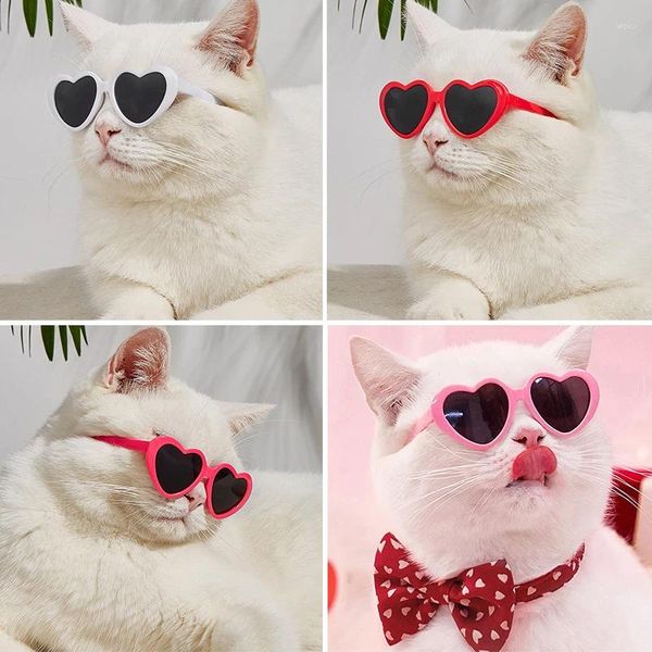 Vêtements de chien Belles lunettes d'animaux de compagnie pour chat coeur forme lunettes de soleil chiot lentilles douces personnalité lunettes d'approvisionnement