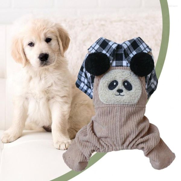 Vêtements pour chiens Belle combinaison pour animaux de compagnie Lâche dans l'ensemble Adorable Dress-up Mignon Panda Motif Salopette à carreaux