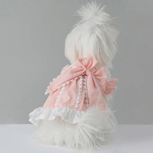 Ropa para perros Cachorro encantador Ropa para perros Corán Moda Algodón Hecho a mano Vestido de princesa rosa para perros pequeños y medianos Ropa para mascotas con lazo grande y lindo