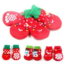 Ropa para perros Lovely Warm Anti-slip Soft Pet Red Christmas Calcetines de algodón para interiores PuppyDog ApparelDog