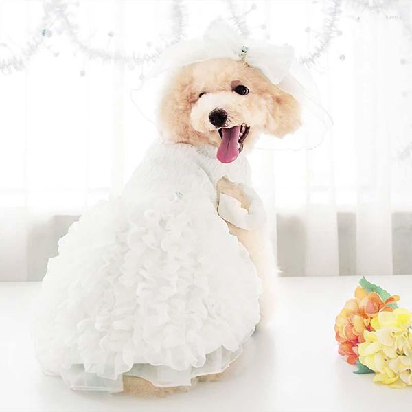 Vêtements pour chiens robe de mariée de luxe pour animaux de compagnie et chats mariée blanc jolis vêtements de qualité supérieure