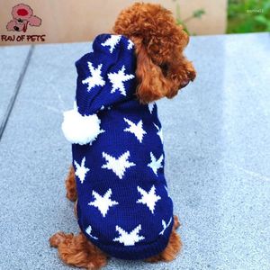 Appareils pour chiens Produit de haute qualité Orlon Blue Red Star Pattern Sweater avec CAP pour animaux de compagnie à sweats à capuche